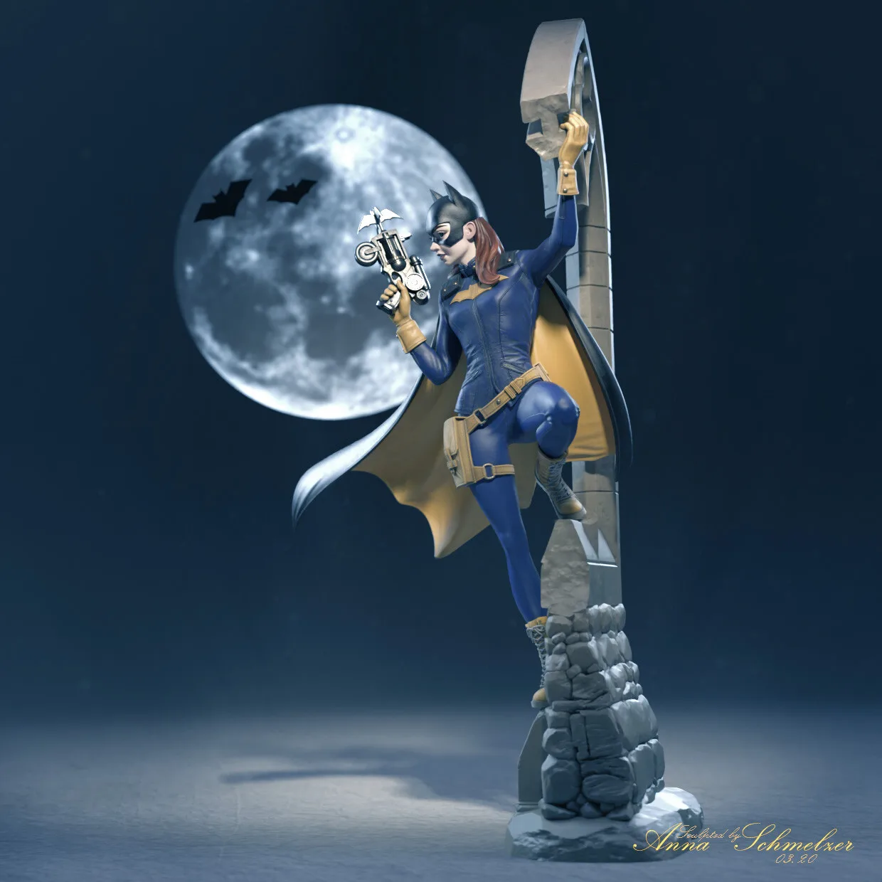 Batgirl 1/16 scale collectible — character modelling in ZBrush by Anna Schmelzer, gothic moonlit environment, 2020