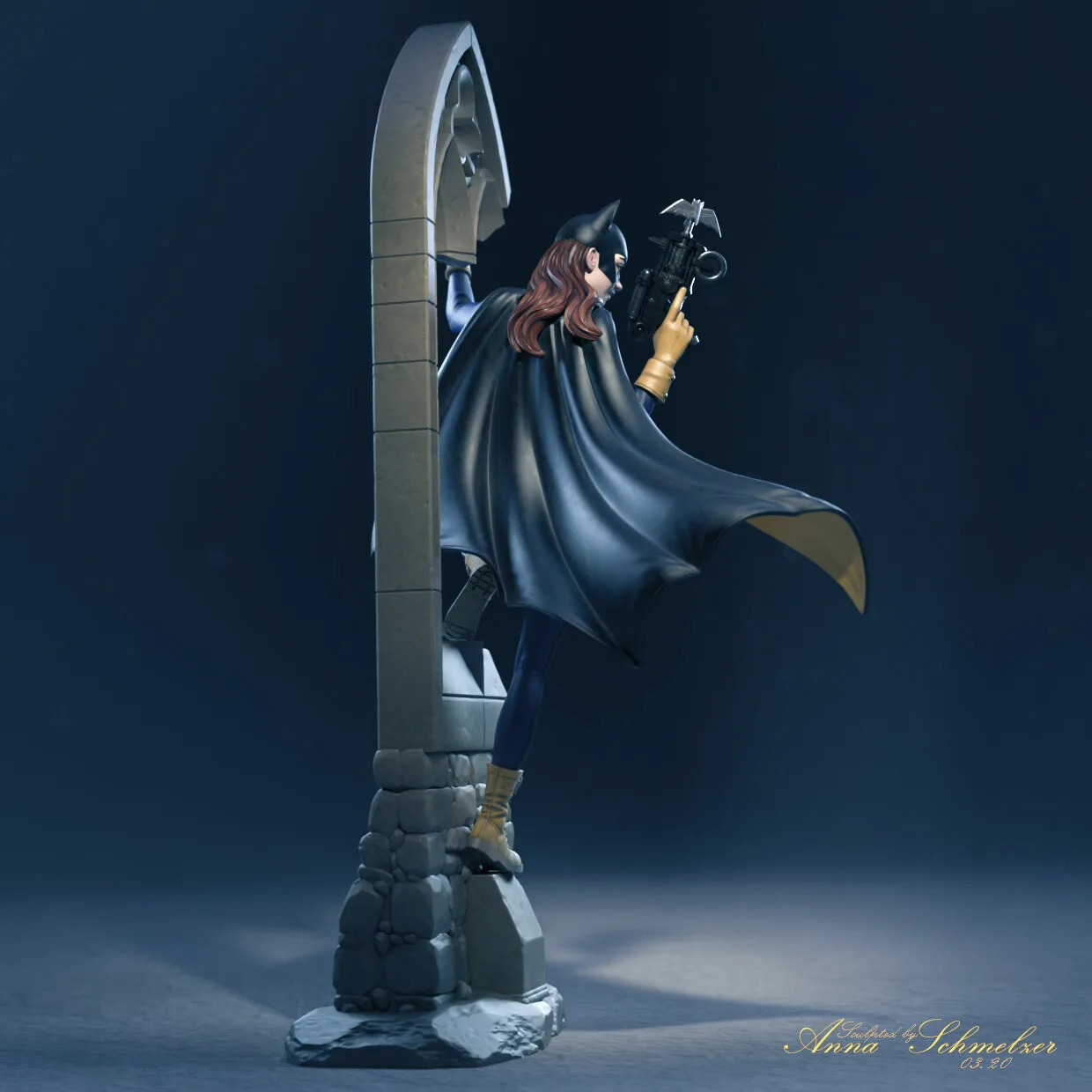 Batgirl DC Universe — ZBrush character sculpt showing figure pose and cape geometry by Anna Schmelzer