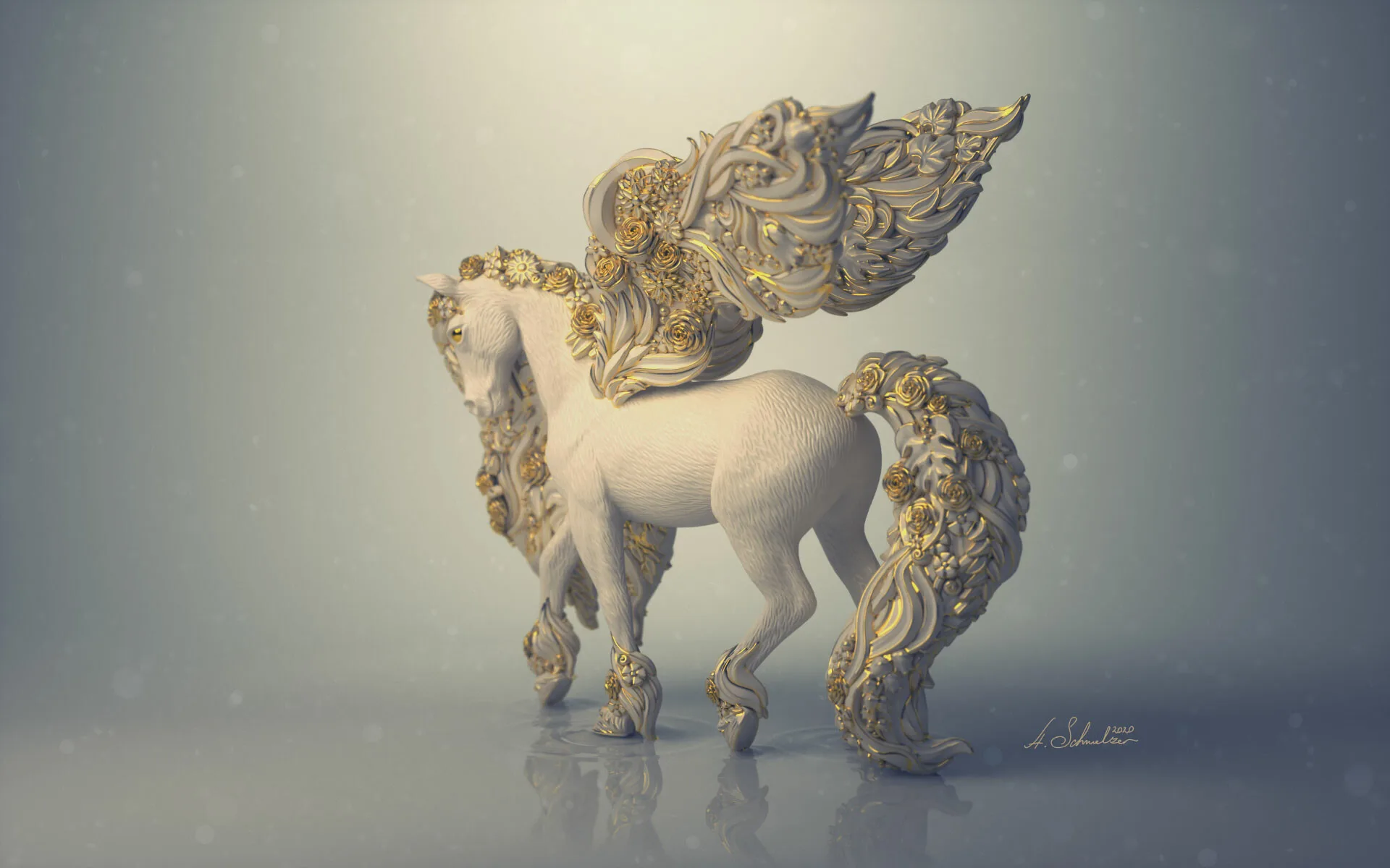 Blossom Pegasus — side profile view showing wing structure, Schleich toy design by Anna Schmelzer