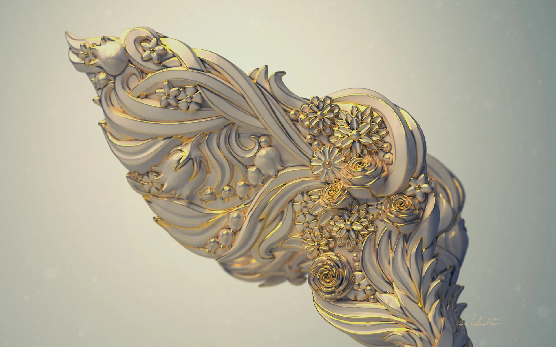 Blossom Pegasus — wing detail showing floral decoration, ZBrush character modelling for Schleich by Anna Schmelzer