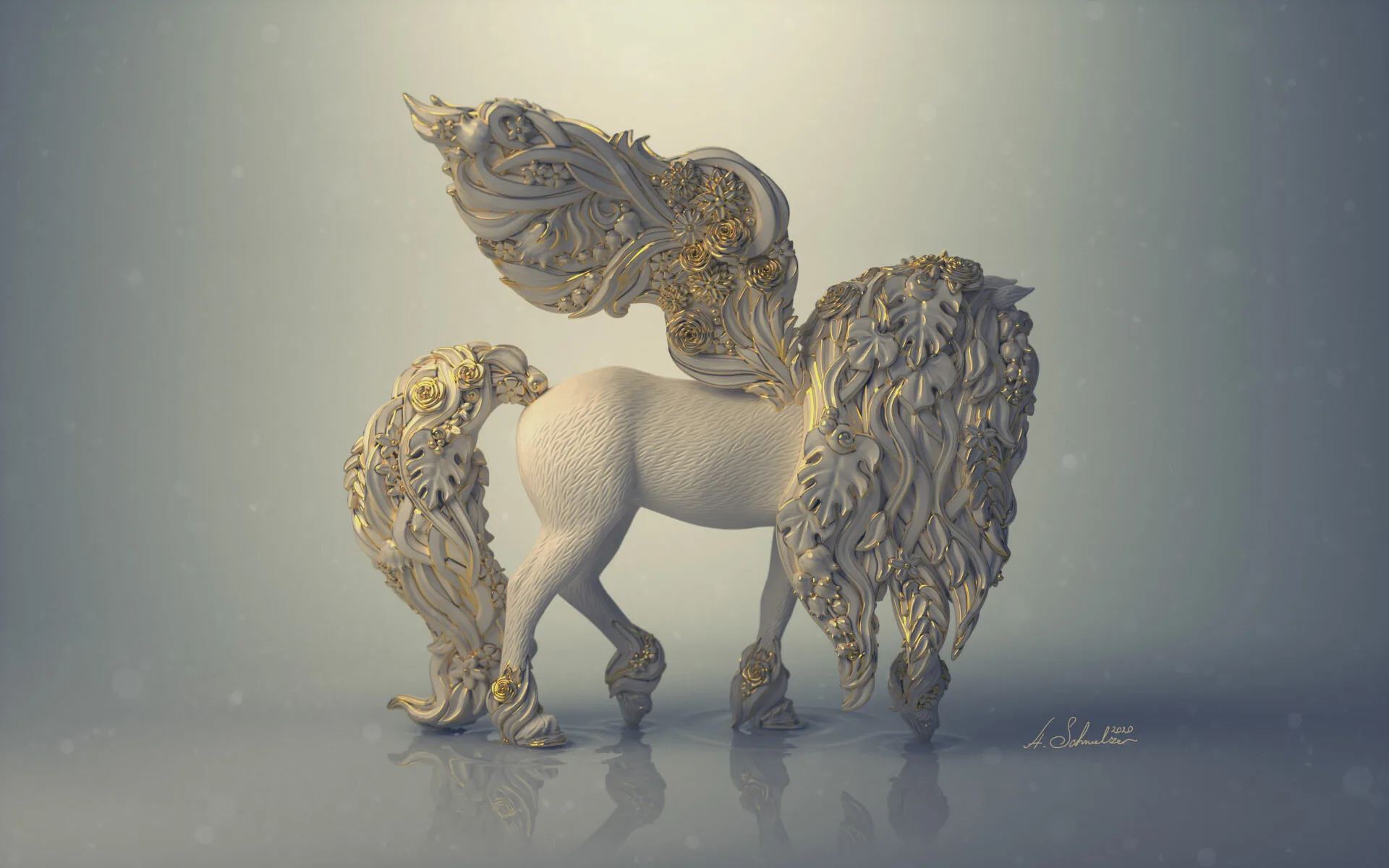 Flower Pegasus — full figure render, fantasy toy sculpt for Schleich Bayala range by Anna Schmelzer