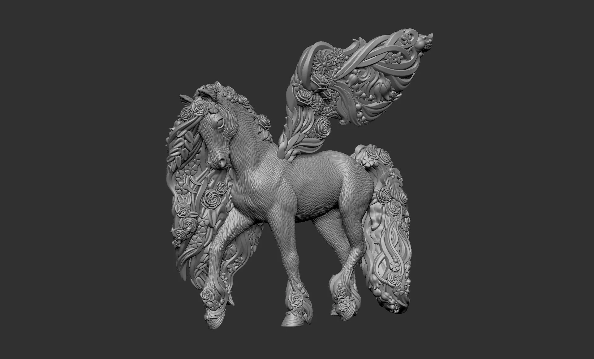 Blossom Pegasus — ZBrush clay render 01, toy character modelling process for Schleich by Anna Schmelzer