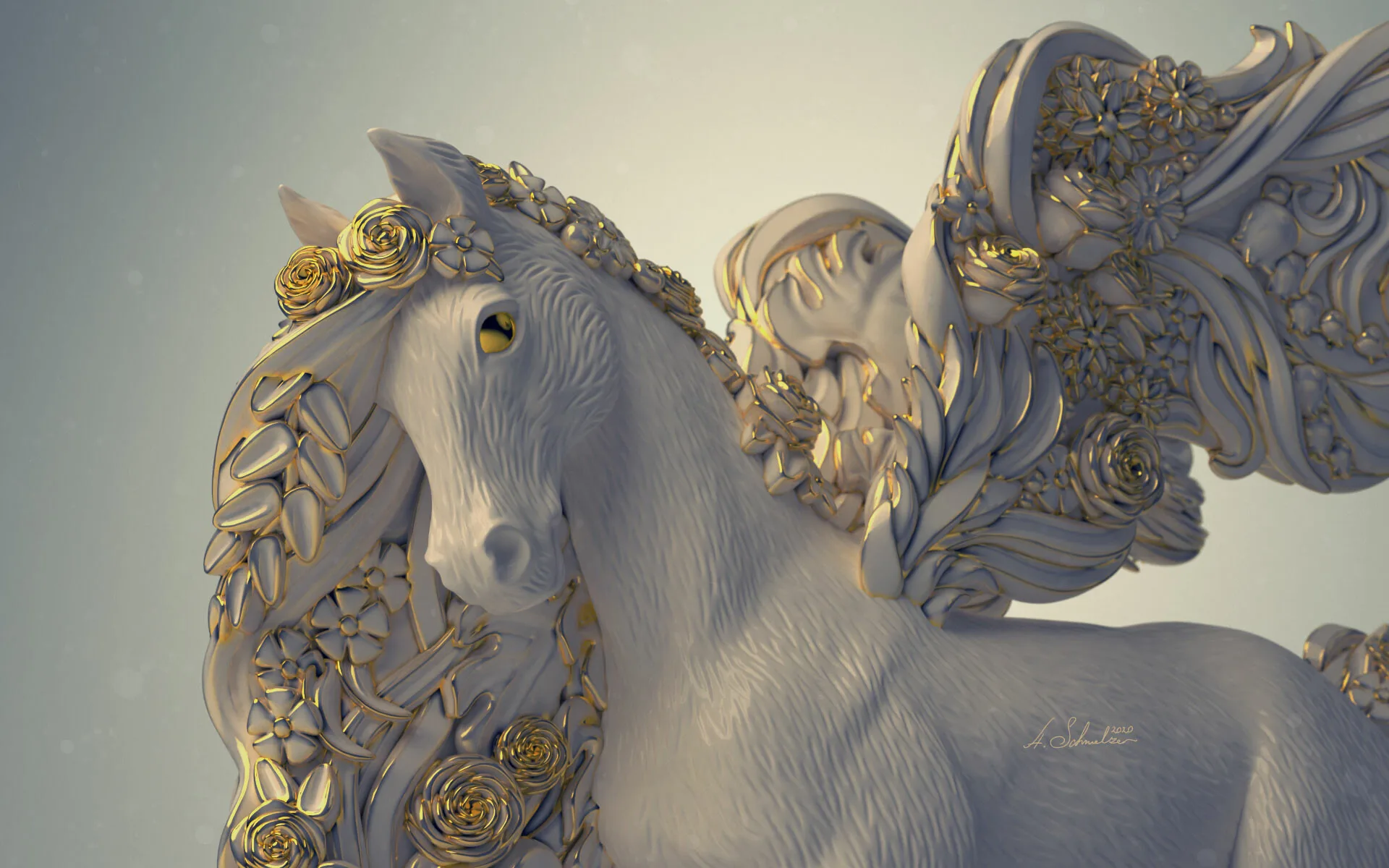 Blossom Pegasus — closeup of the toy sculpture showing surface detail, Schleich collectible by Anna Schmelzer