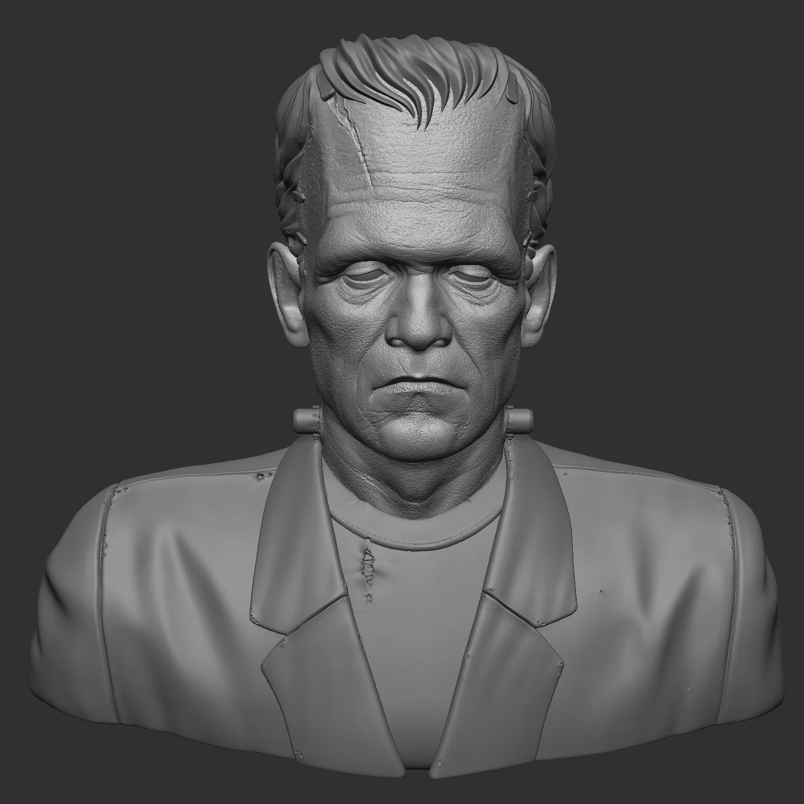 Frankenstein's Monster — ZBrush progress render 04, head and neck suture detail