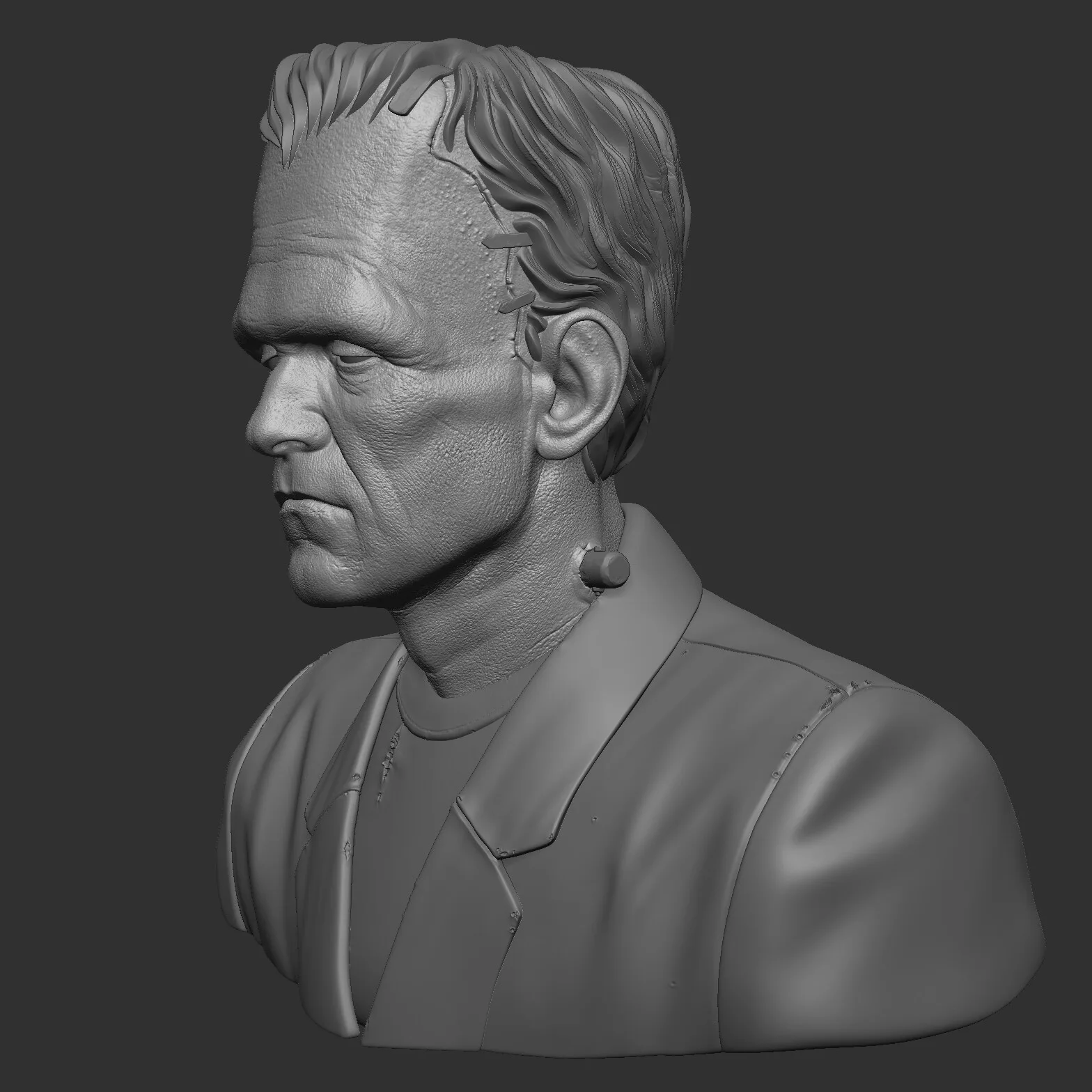 Frankenstein's Monster — ZBrush clay front render showing clean sculpt topology by Anna Schmelzer