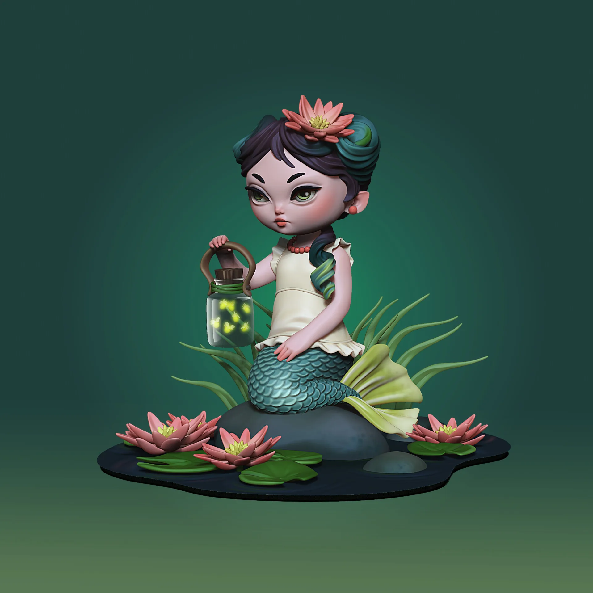 Chibi mermaid diorama sculpted in ZBrush for iPad by Anna Schmelzer, Hannover — featured on the Apple App Store by Maxon