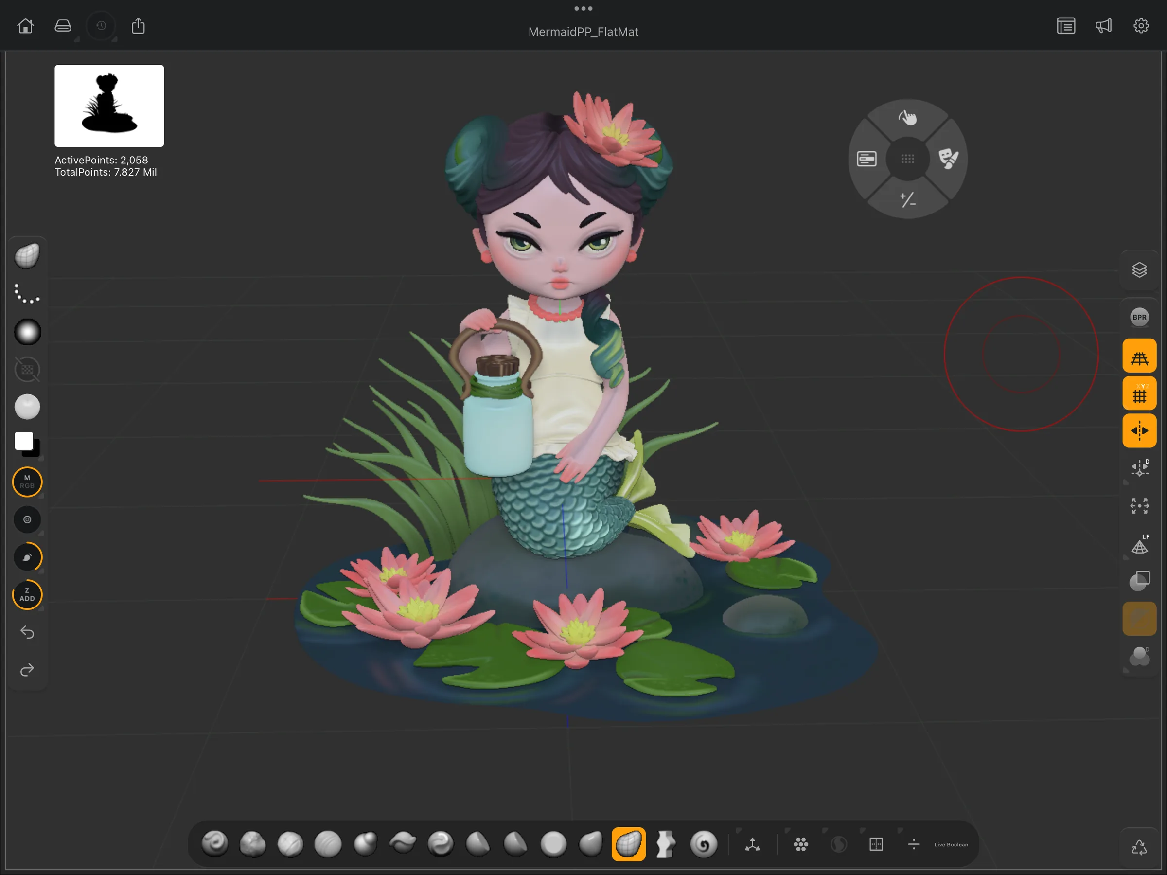 Mermaid Diorama — ZBrush for iPad progress sculpt of the mermaid's hair and crown structure