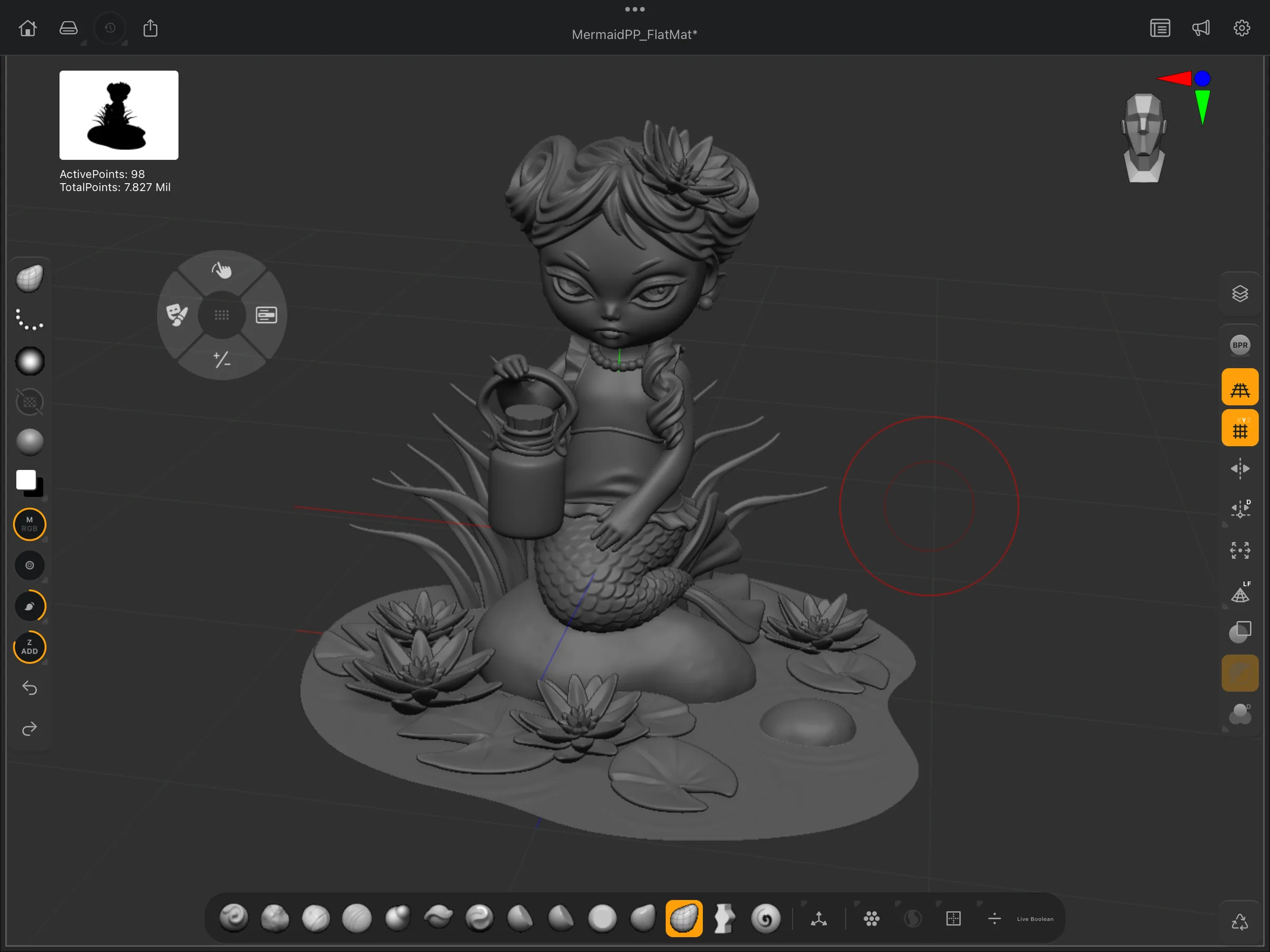 Mermaid Diorama — character pose development for the chibi mermaid, mobile ZBrush workflow
