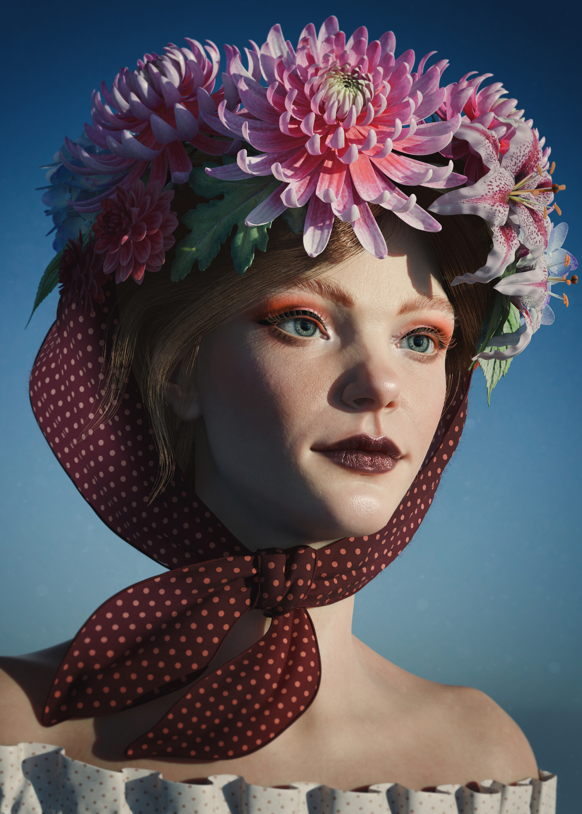 Portrait with Flowers — character model by Anna Schmelzer