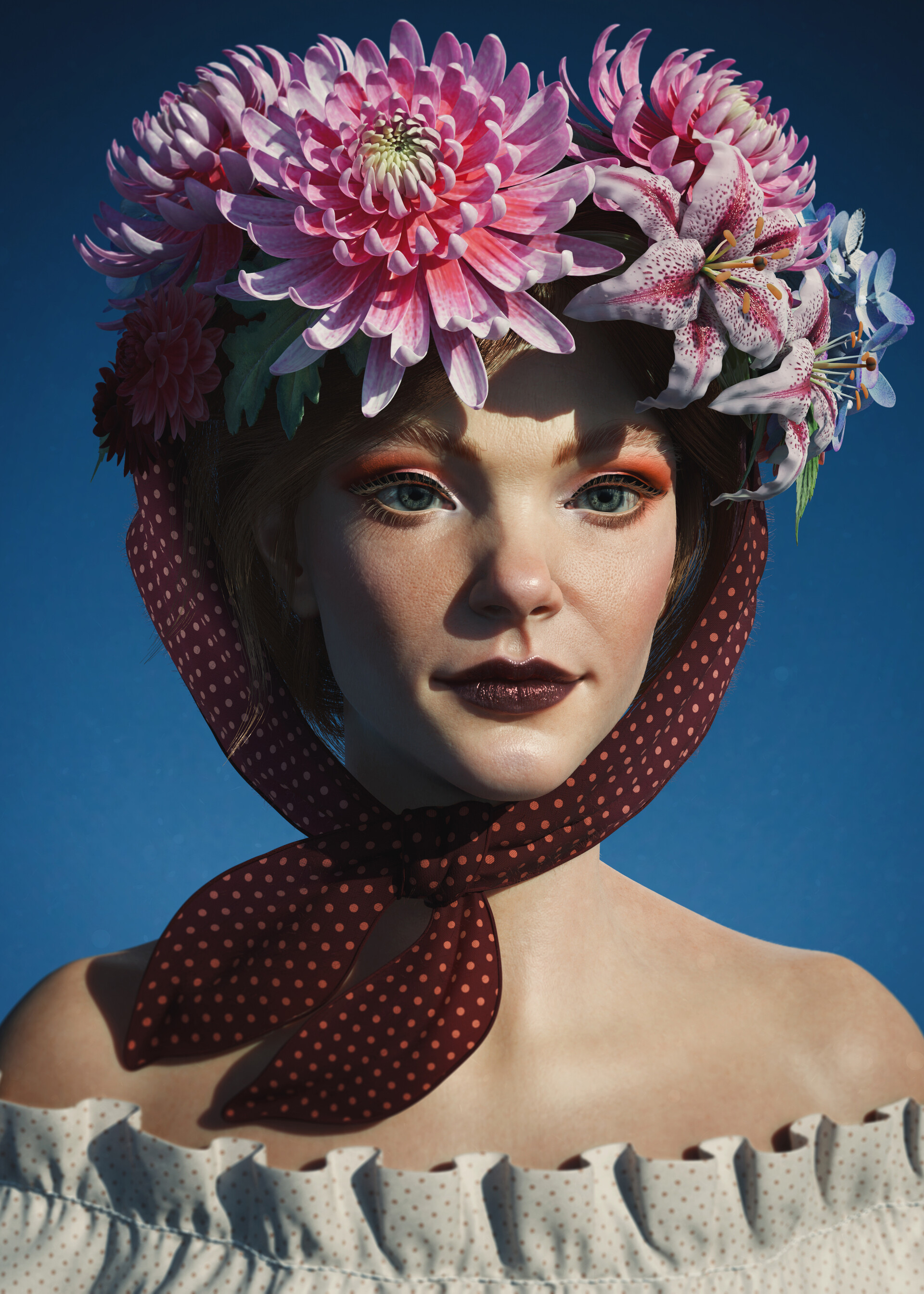 Portrait with Flowers — character model by Anna Schmelzer