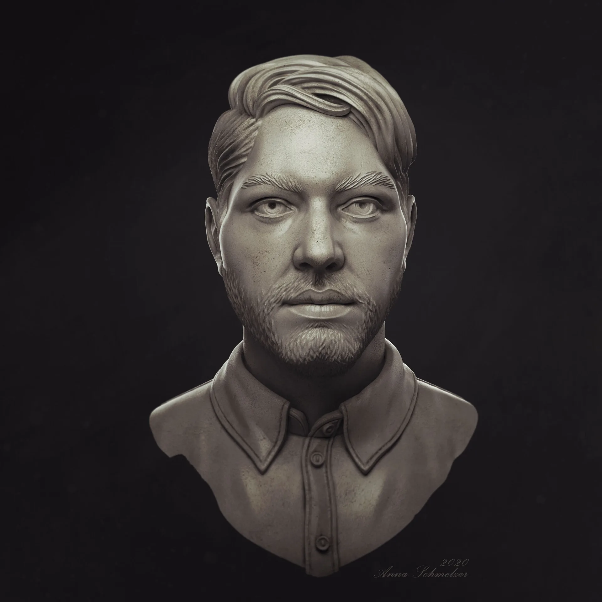 Radcat portrait — Andre, front-facing view, photorealistic ZBrush character model by Anna Schmelzer