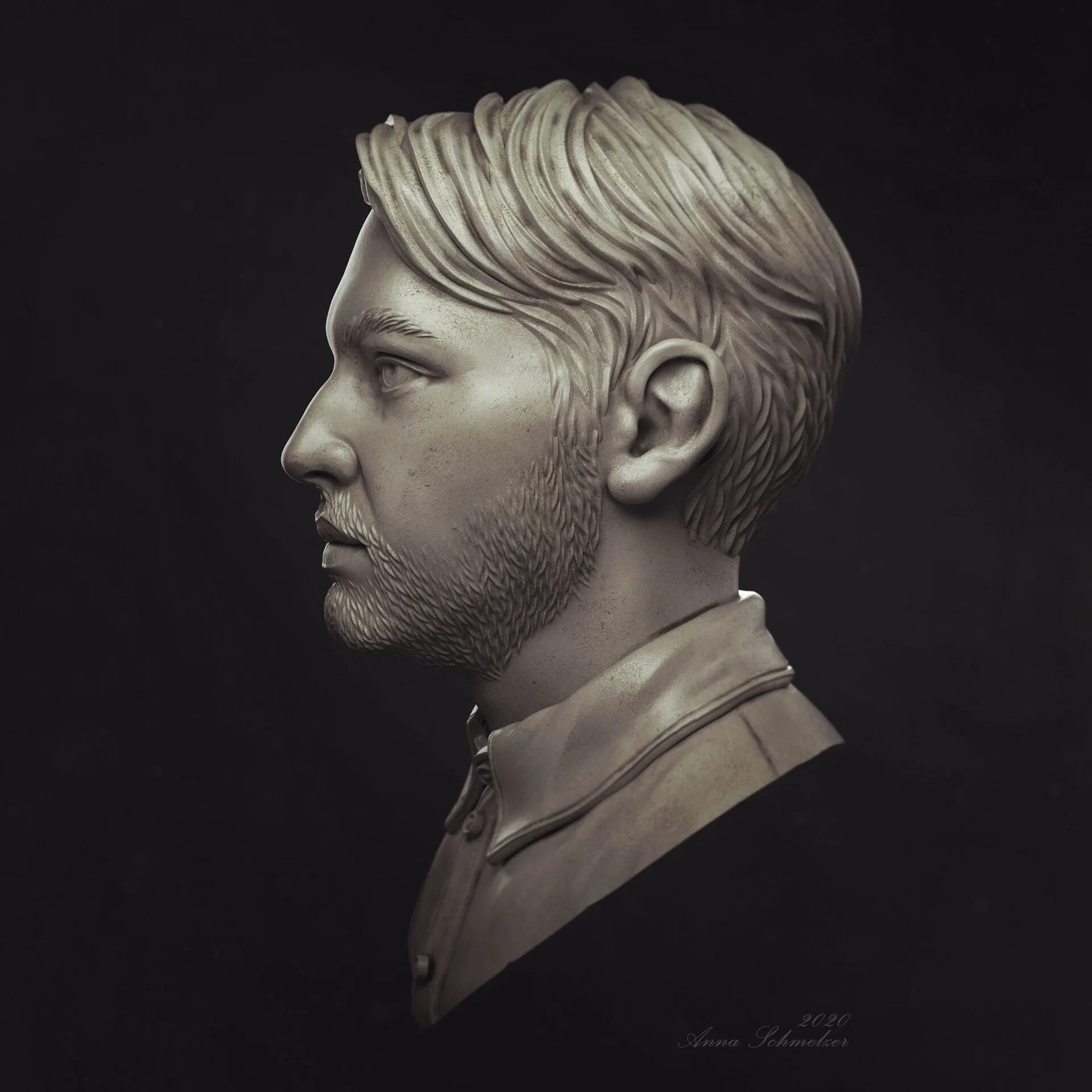 Radcat portrait — Andre, side-left profile, hyperrealistic digital portrait by Anna Schmelzer