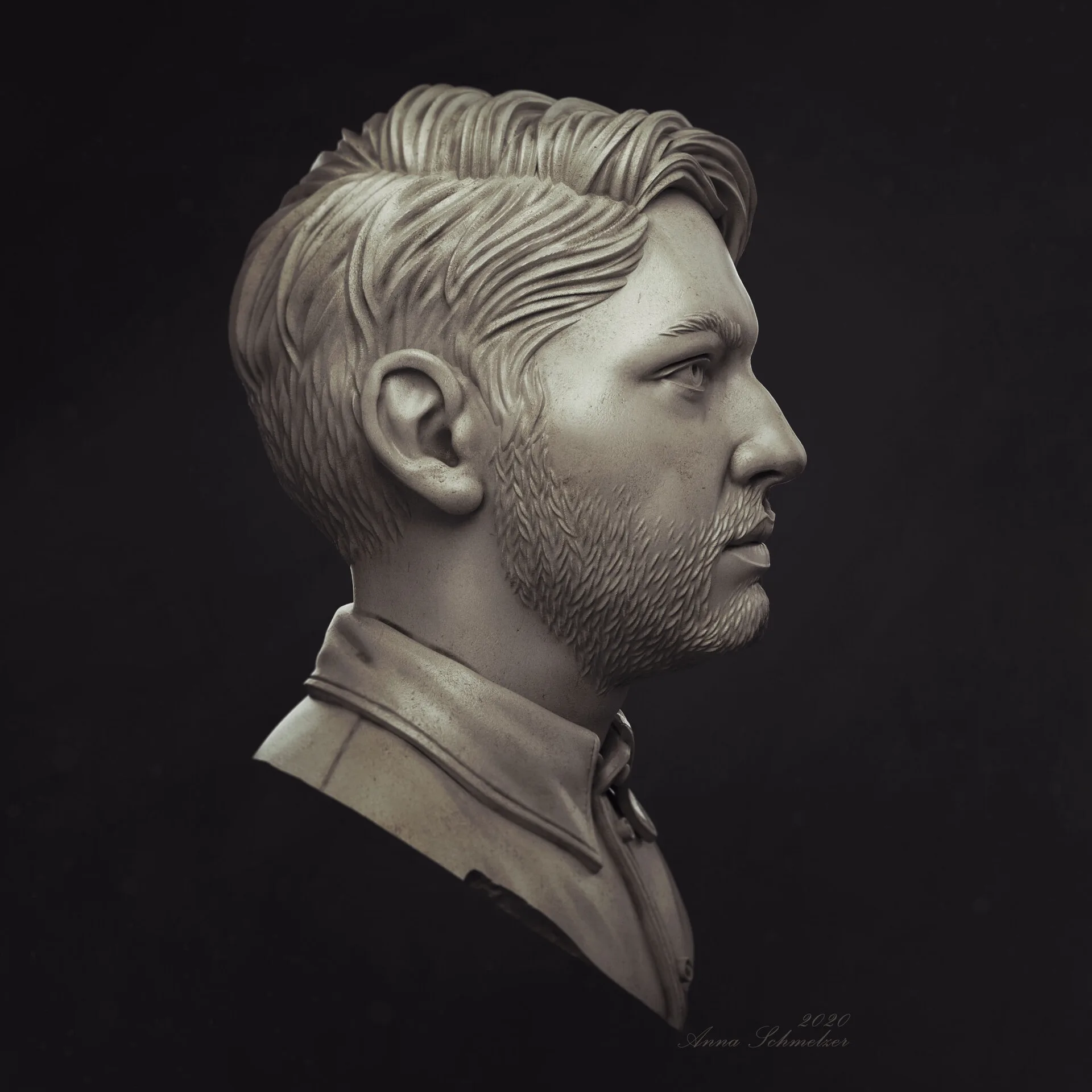 Radcat portrait — Andre, side-right profile, ZBrush character sculpt for Radcat Design Studio