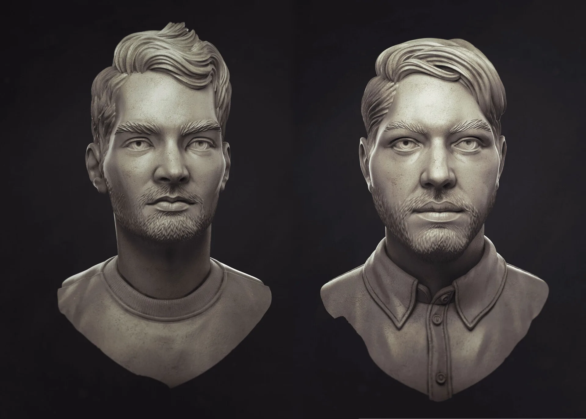 Radcat portraits — composite ZBrush render showing multiple studio member portraits by Anna Schmelzer