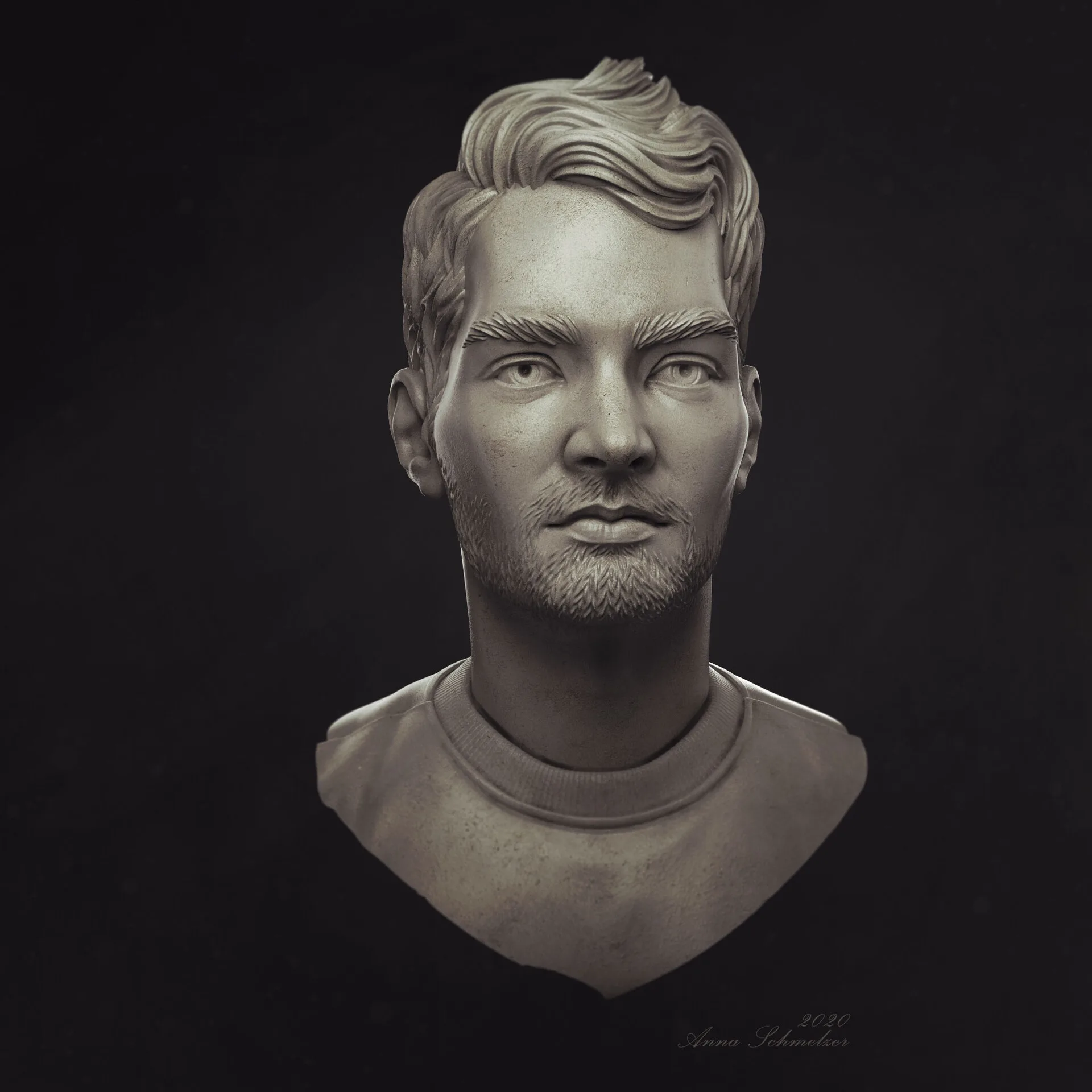 Radcat portrait — Brendan, 60-degree right view, ZBrush character model by Anna Schmelzer