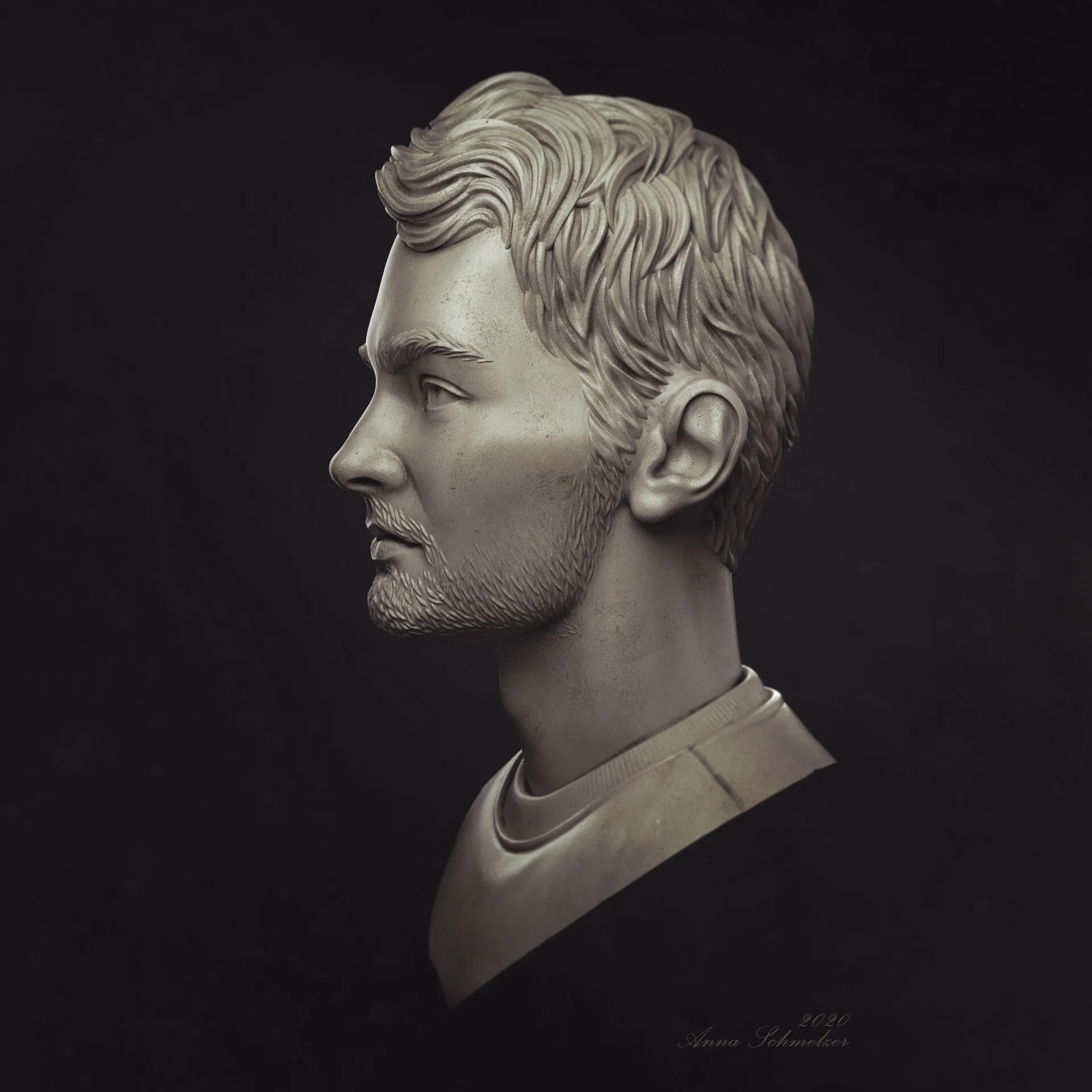 Radcat portrait — Brendan, front-facing view, photorealistic ZBrush portrait sculpt by Anna Schmelzer