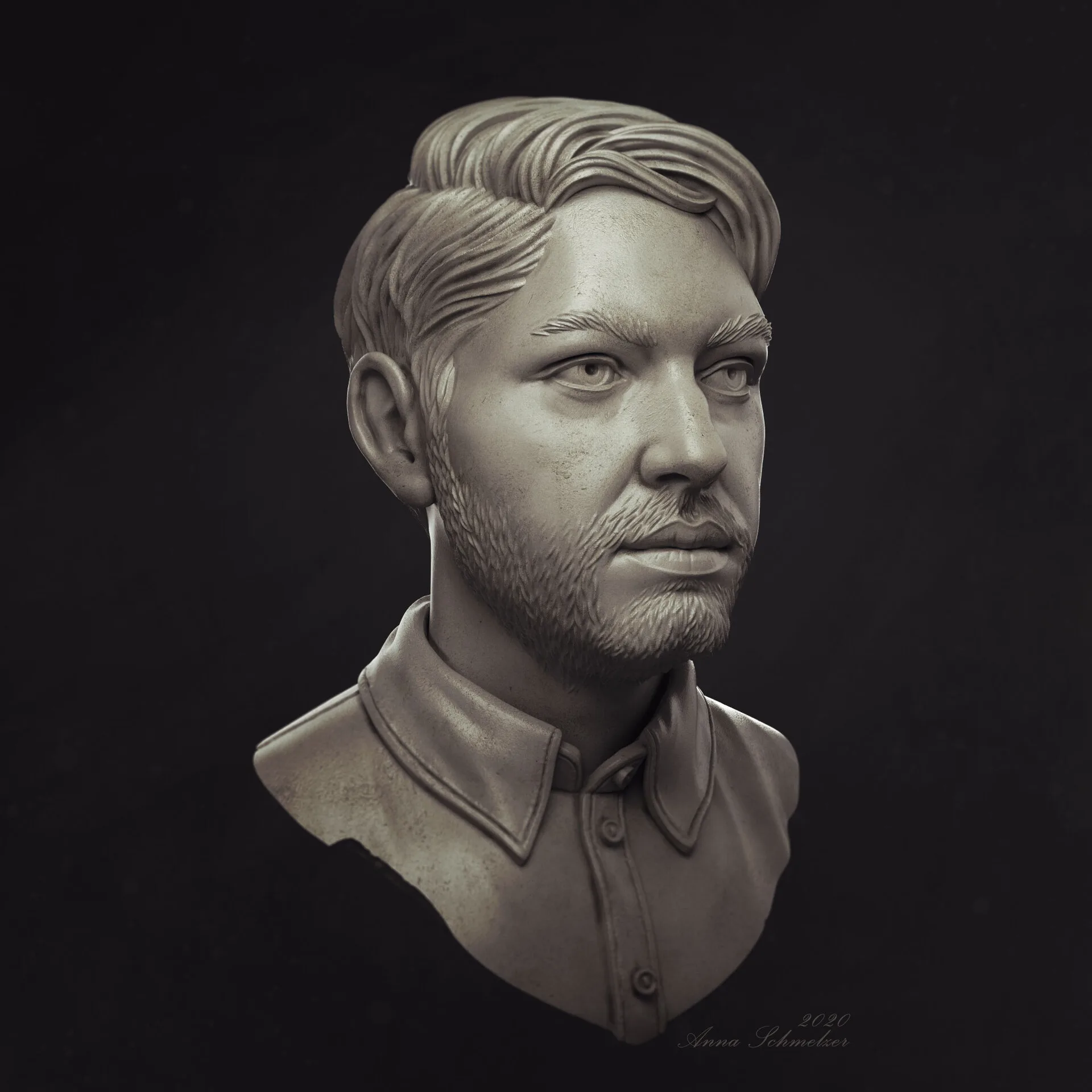 Hyperrealistic ZBrush portrait sculpt of Radcat Design studio member by Anna Schmelzer — corporate character modelling, Hannover