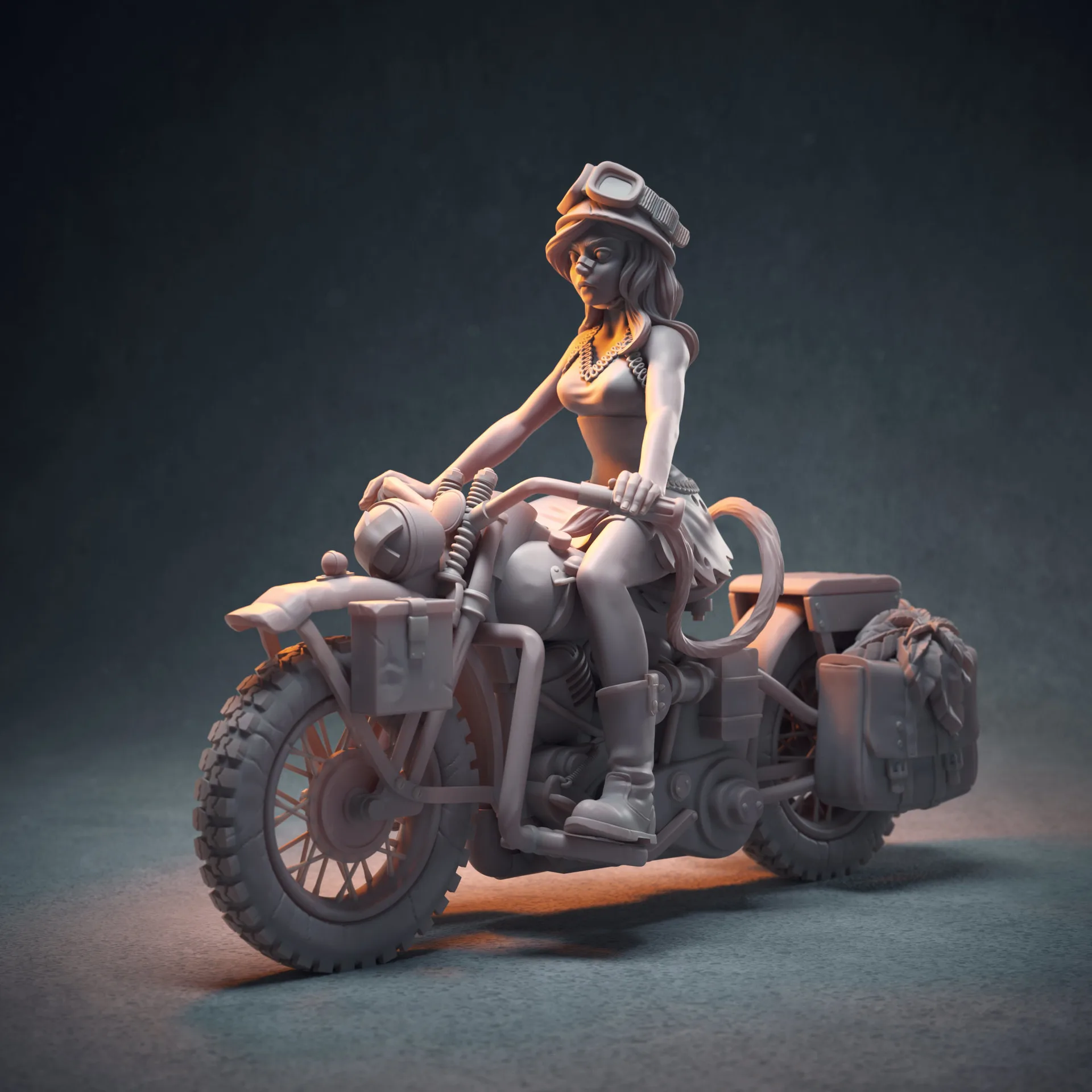 Stranski Bike Girl — hero render of 1/24 scale figure on Harley Davidson, ZBrush character sculpt for Industria Mechanika