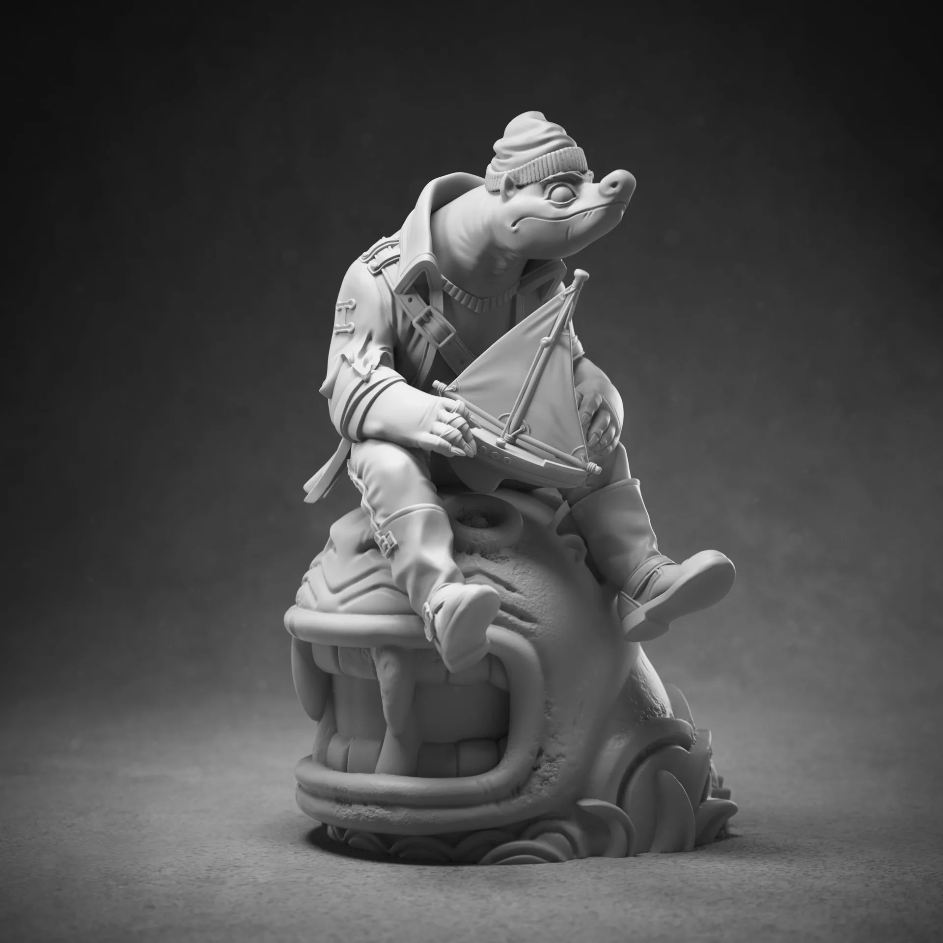 Stranski Clock Creature — ZBrush clay render of fantasy creature character model